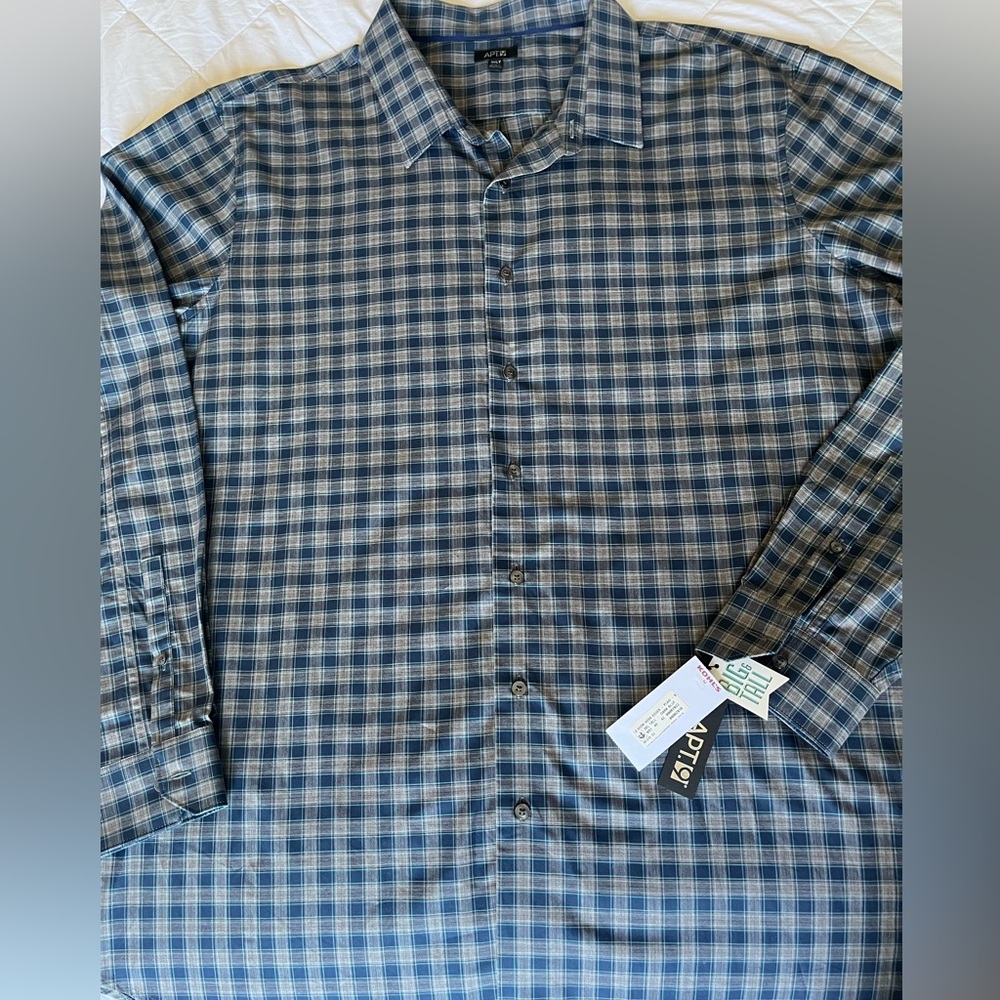 APT9 Big & Tall Navy and Light Gray Plaid Men's Shirt